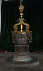 Fourteenth-century hexagonal Purbeck Marble font, Church of Edward King and Martyr, Corfe Castle