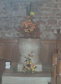 "Saxon/Norman Purbeck Stone font, Church of St. Nicholas, Studland"